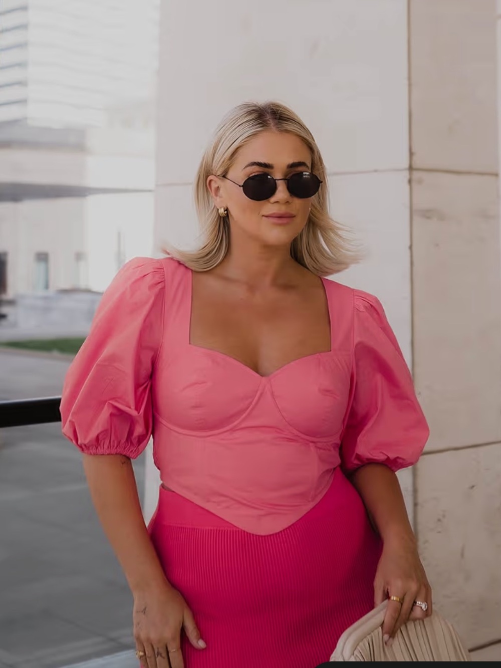 Square-Neck Puff Sleeve Blouse in Pink